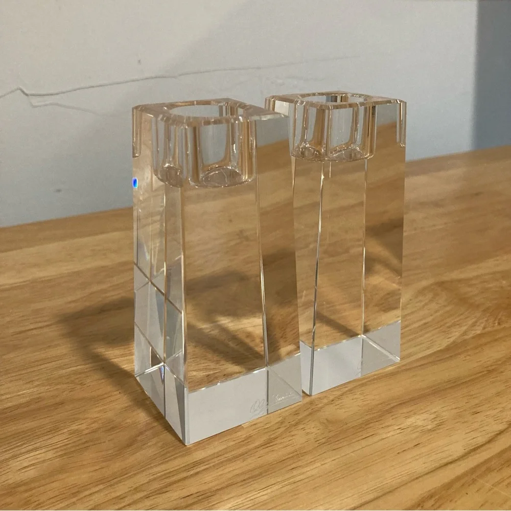 2 Crystal Candle Holders Oleg Cassini Kelly 4” Tall Clear Candlestick Set